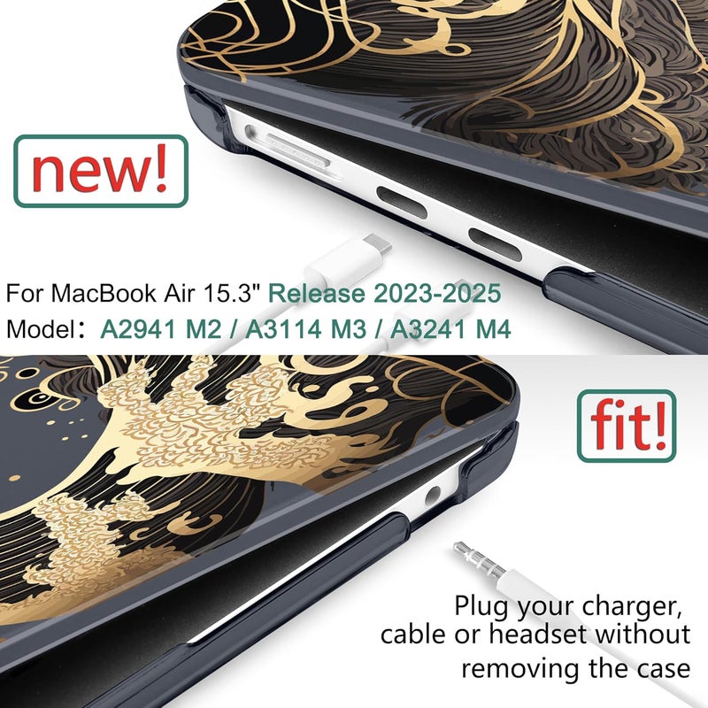 DONGKE Compatible with M4 MacBook Air 15 inch Case 2025 2024 2023 A3241 A3114 A2941 M3 M2 Liquid Retina Display Touch ID, Plastic Hard Case & Keyboard Skin & Screen Protector - Sea Waves - Image 2